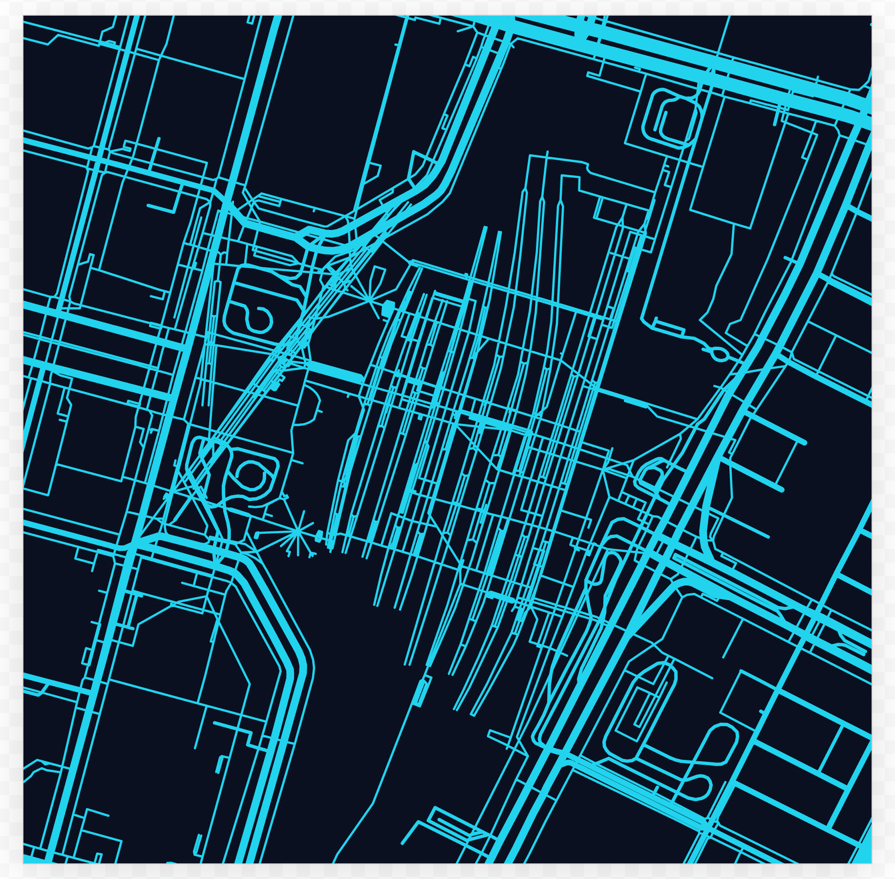 A Street Map render of Tokyo in neon on near-black, produced from a city dropdown and two colour pickers